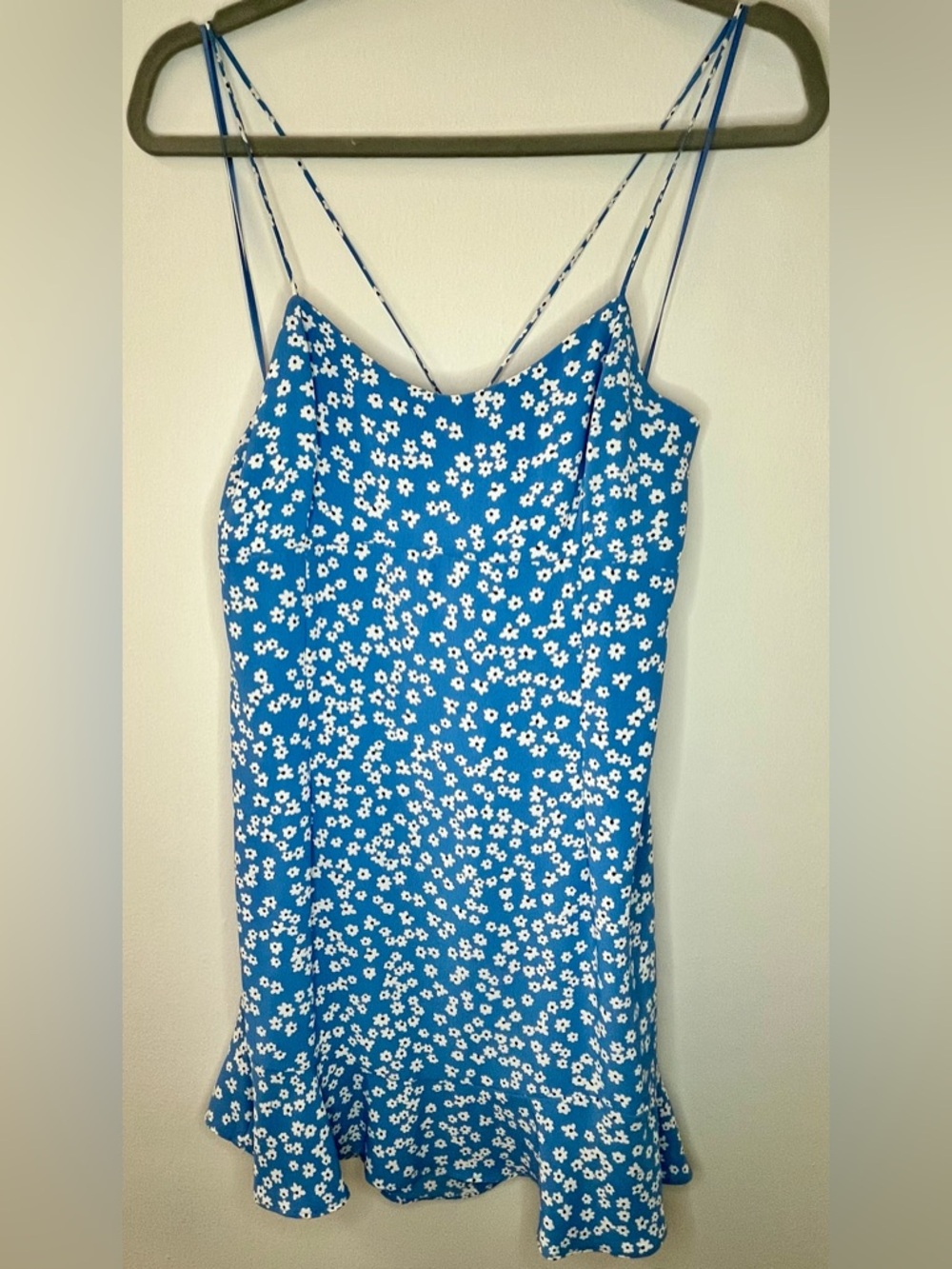 ZARA Blue Floral Strappy Mini Dress | NWT | Cross Back Straps | Size L